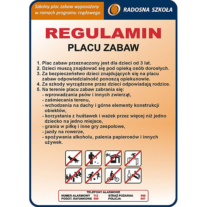 Tablica "Regulamin Placu Zabaw" Radosna Szkoła (wzór 2)
