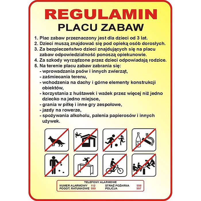 Tablica "Regulamin Placu Zabaw" (wzór 3)