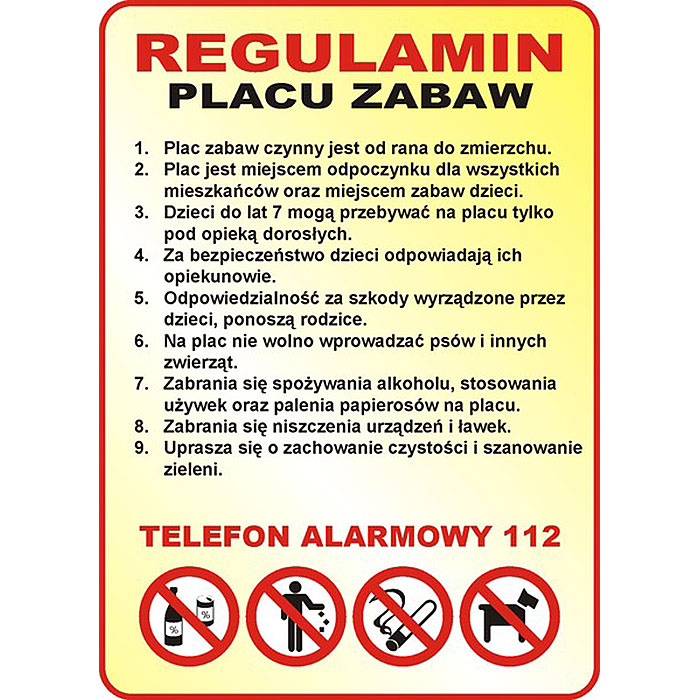 Tablica "Regulamin Placu Zabaw" (wzór 4)